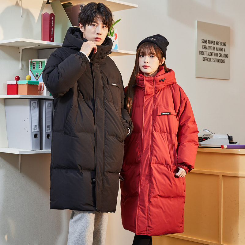 [2.5折价431元]唐狮冬季新款情侣羽绒服长款男女装连帽立领面包服加厚外套潮