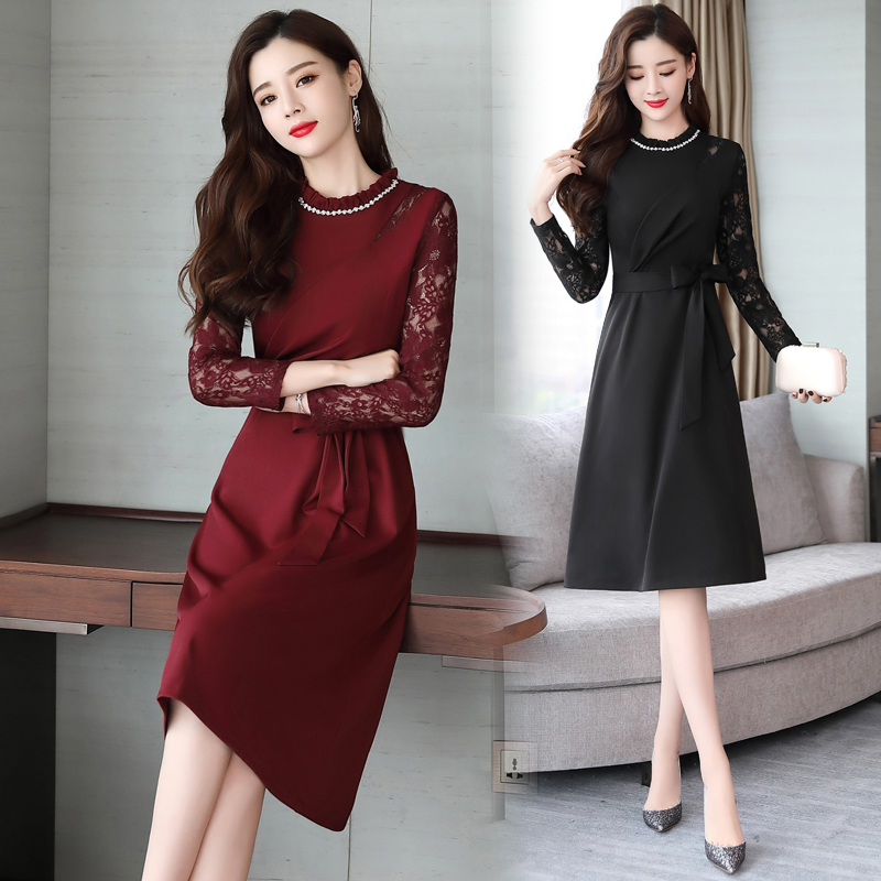 长袖连衣裙秋季中长款春秋女装女士新品女神气质淑女内搭打底裙子