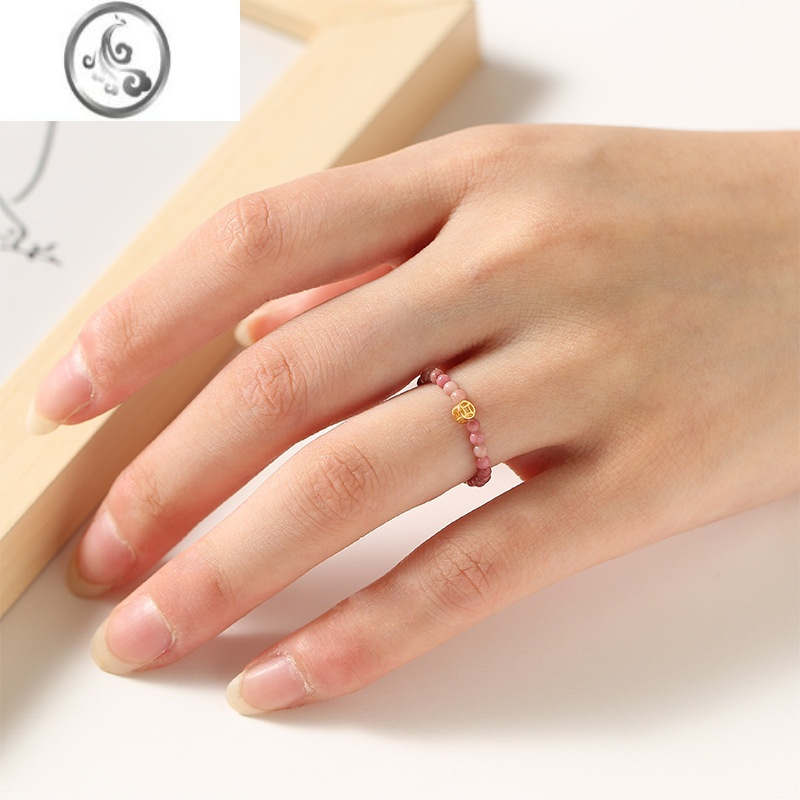 jimi多巴胺饰品戒指s925银极细2mm迷你彩虹碧玺红纹石真珍珠彩色