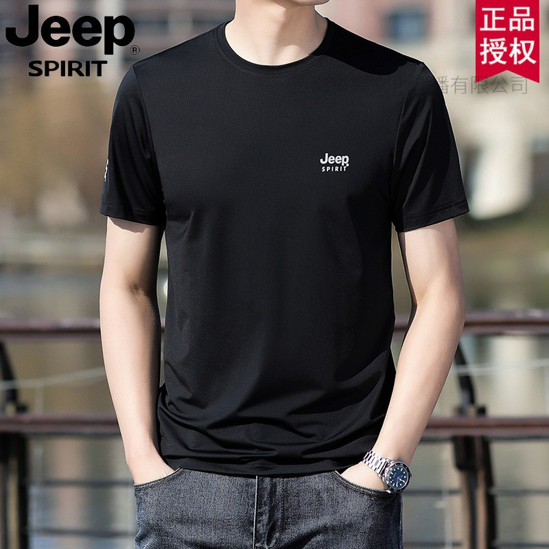 JEEP吉普短袖男士T恤胸标圆领商务日常休闲透气