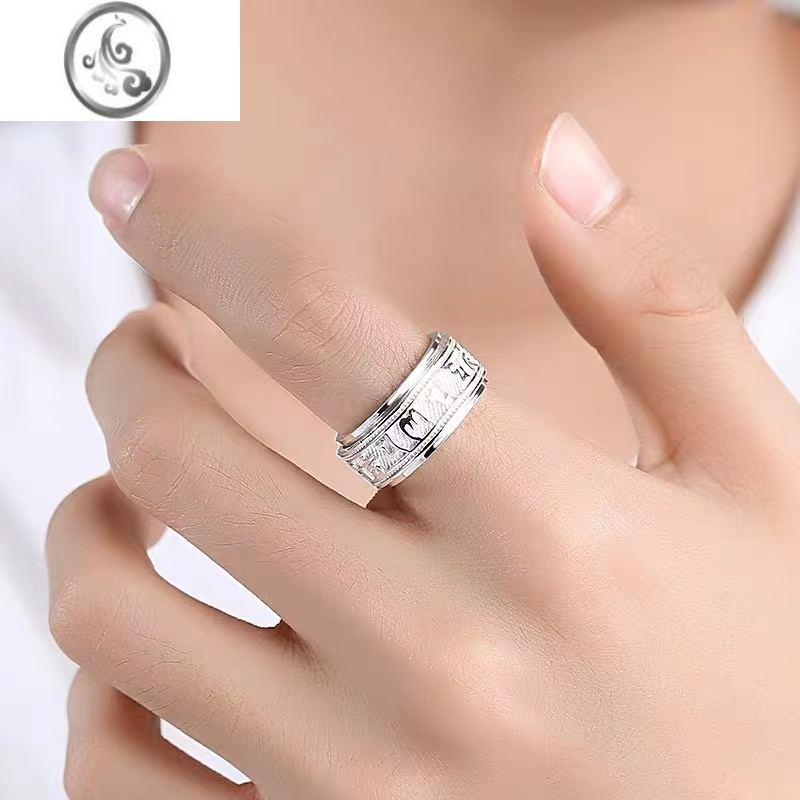 jimi可转动新款s925银戒指男士个性霸气单身食指戒复古泰银戒