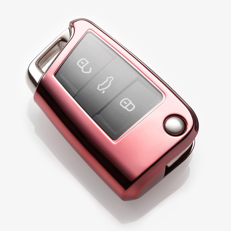 【补贴10%】适用于2018款大众途观L钥匙包高尔夫7嘉旅凌渡途昂汽车钥匙壳套扣汽车钥匙包 TPU大众途观L折叠浪漫粉单包