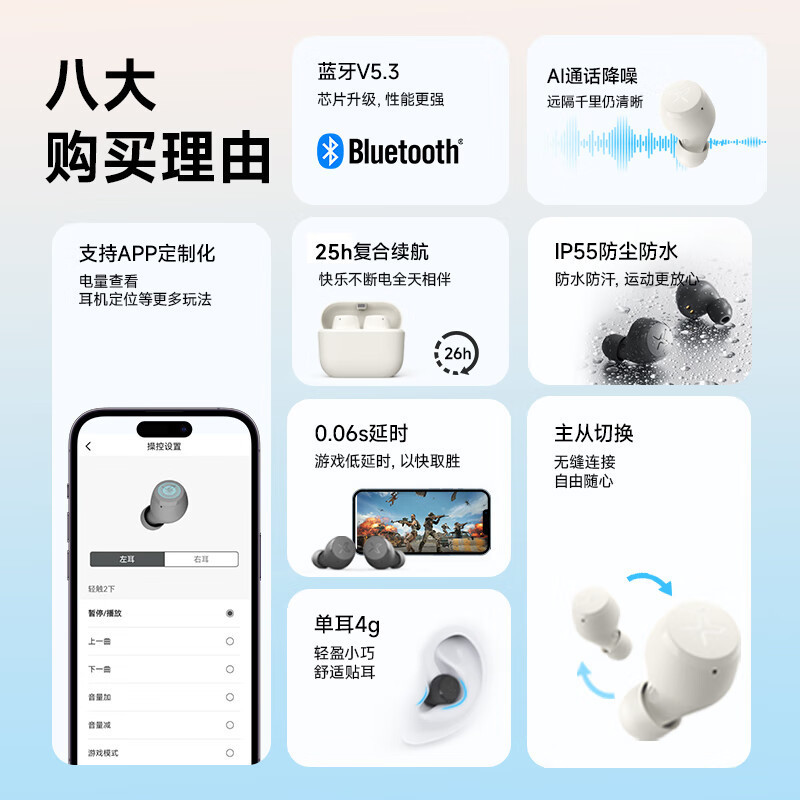 漫步者(EDIFIER)X3 Air真无线立体声蓝牙耳机 无线运动游戏耳机 通话降噪 蓝牙5.3 适用苹果华为小米手机高清大图