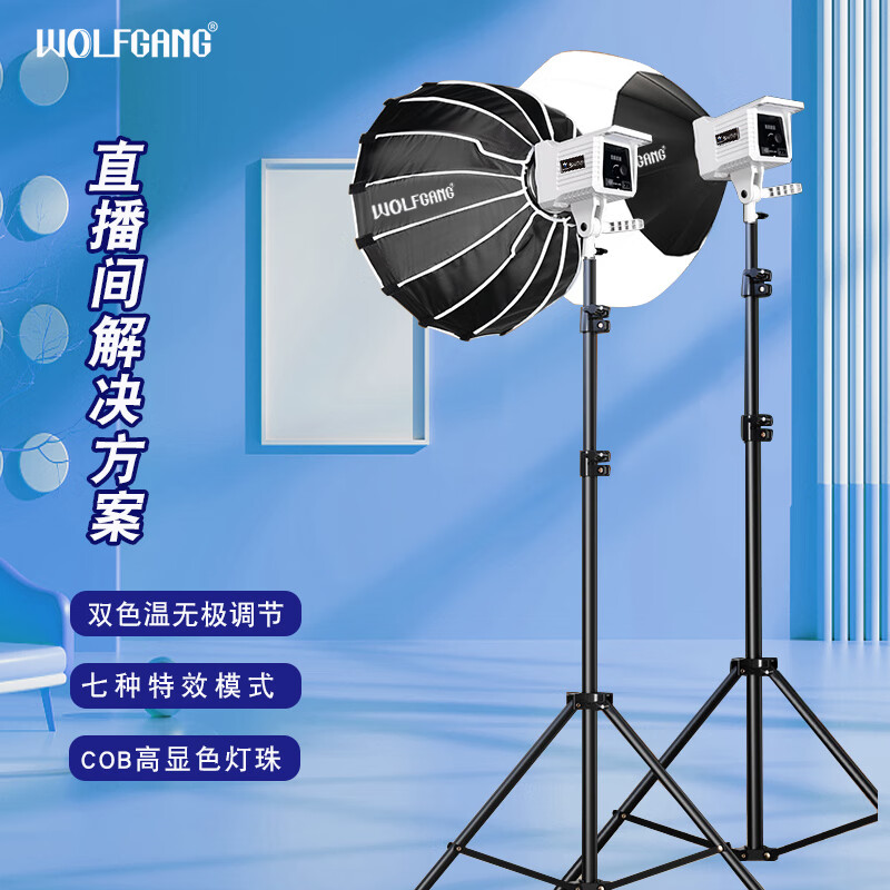 沃尔夫冈S400双色摄影主播灯直播补光灯 拍摄打光灯拍摄灯光 S400双色摄影灯-白色-双灯+双支架 标配高清大图