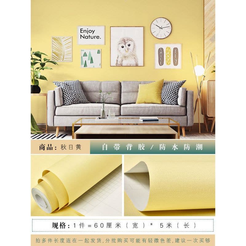 BONJEAN北欧风格墙纸宿舍ins森系大学生寝室色pvc卧室家用现代简约壁纸图片