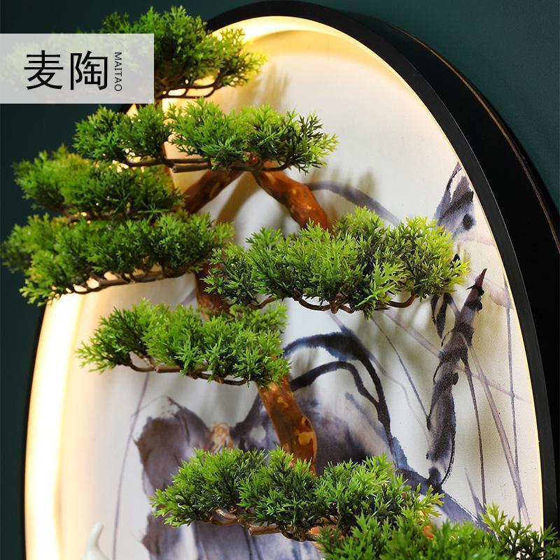 新中式铁艺壁饰壁挂LDE灯装饰客厅背景墙酒店玄关创意迎客松挂件_304