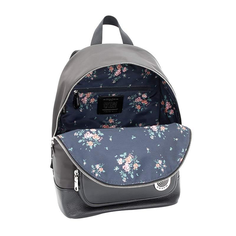 蔻驰 奢侈品 男女同款专柜款logo印字卡其色拼黑色人造革配皮双肩背包