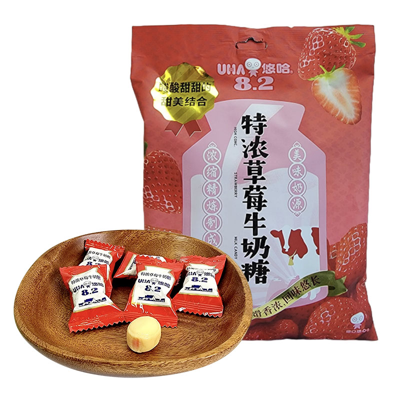 悠哈奶糖UHA牛奶糖特浓牛奶糖袋装300g结婚喜糖零食品 300g 草莓味1袋