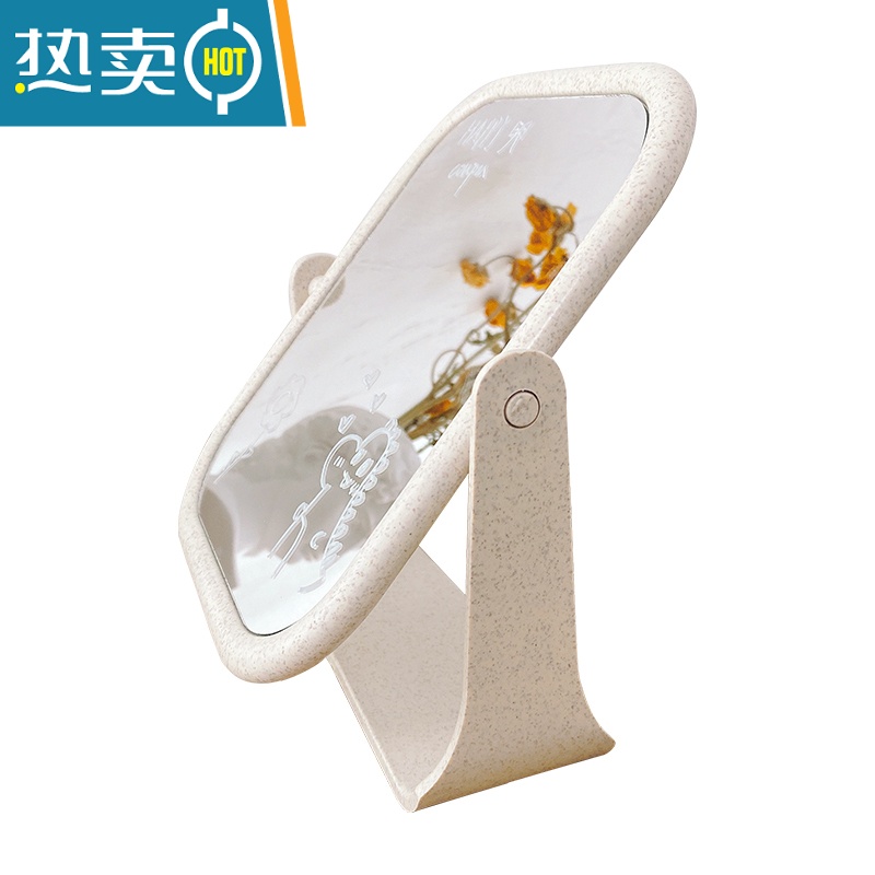 敬平ins风网红双面镜子台式化妆镜桌面可立便携学生宿舍少女心梳妆镜便携式用镜 粉色爱心 送涂鸦笔哦~高清大图