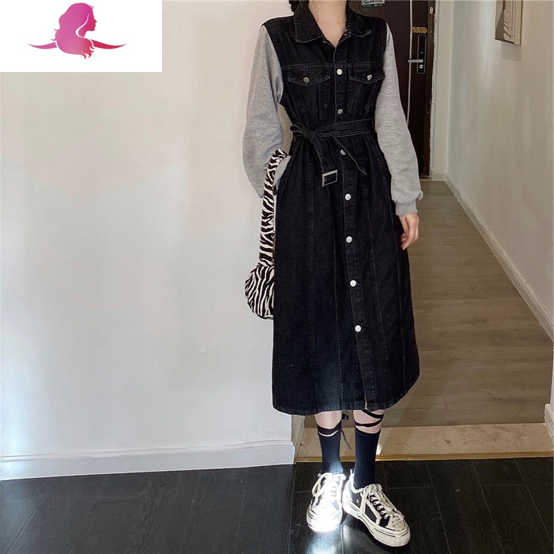 艳如飞2020新款高端轻奢名媛设计感茶歇法式小众炸街牛仔连衣裙子女秋冬连衣裙