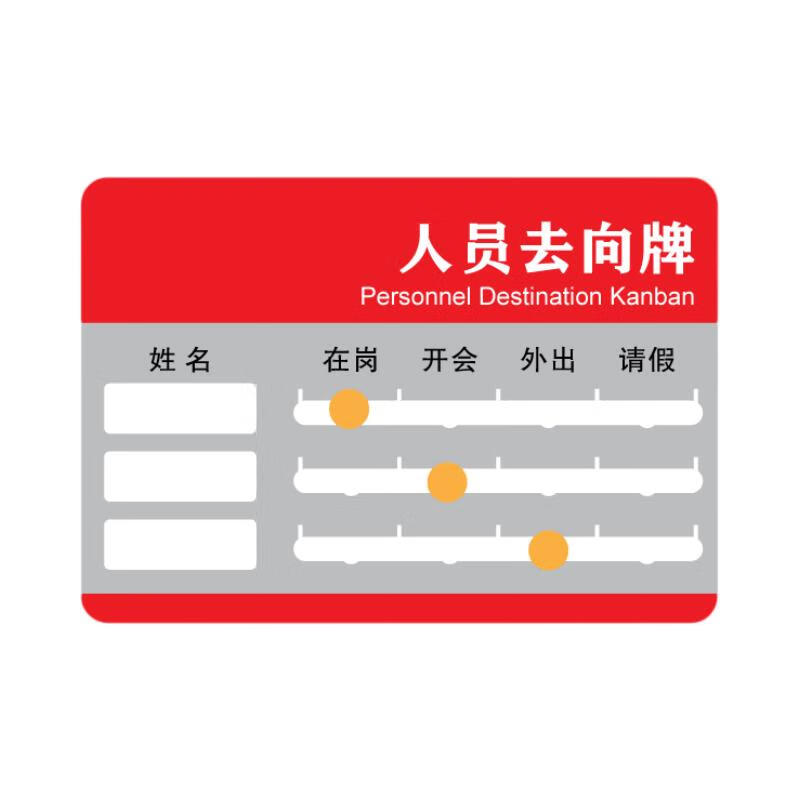 美瑞欧 三人版红色 亚克力人员去向牌科室公告栏办公室标识牌在岗状态牌开会外出提示牌子可更换24*16.8cm高清大图