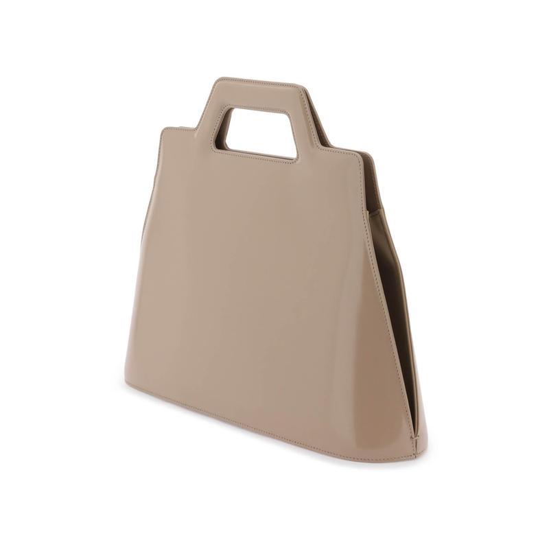 ferragamo菲拉格慕女士时尚百搭简约大方卡其色奶茶色亮面手提包斜