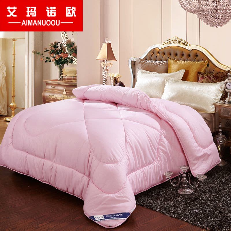 艾玛诺欧家纺 时尚磨毛压花冬被羽丝绒被芯 棉被加厚被褥保暖垫被纤维被 粉色 1.5*2.0m（5斤/冬被）图片