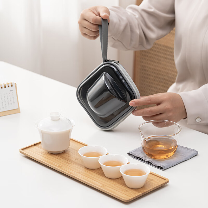 苏氏陶瓷(SUSHI CERAMICS) J0795 羊脂玉瓷快客杯(盖碗品茗杯公道杯) 五件套 (单位:套)高清大图