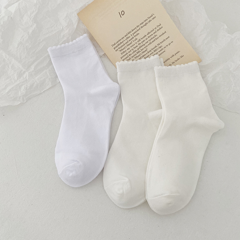 ideamini白色袜子女中筒袜花边jk短袜袜子