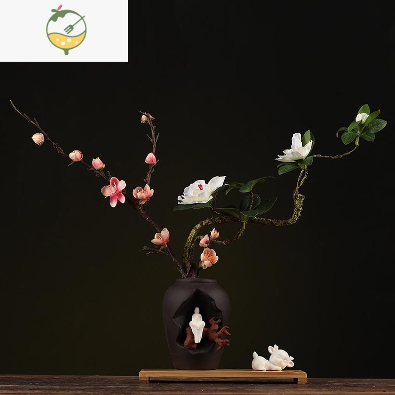 yicheng北欧简约中式禅意花器陶瓷干花插花客厅桌面装饰小花瓶工艺品