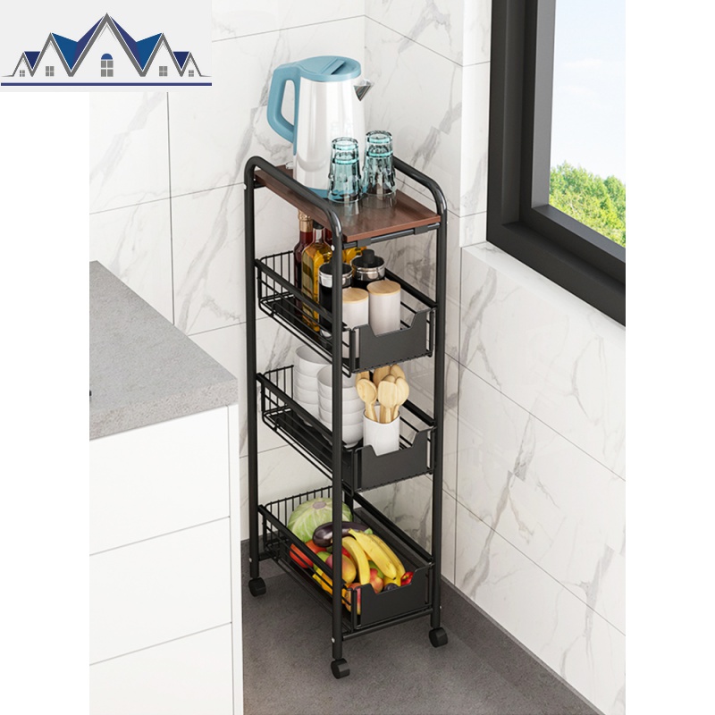 厨房冰箱缝隙置物架卫生间卧室夹缝收纳架抽屉式多层可移动小推车_3_252高清大图