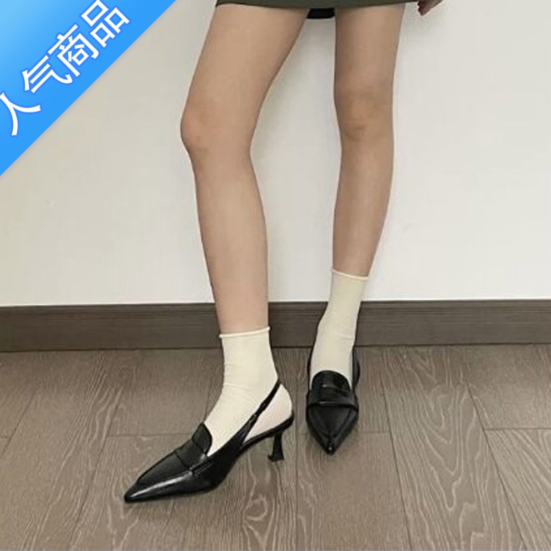 SUNTEK细跟高跟鞋法式包头凉鞋女2023年新款夏季鞋子黑色小猫跟单鞋春秋高清大图