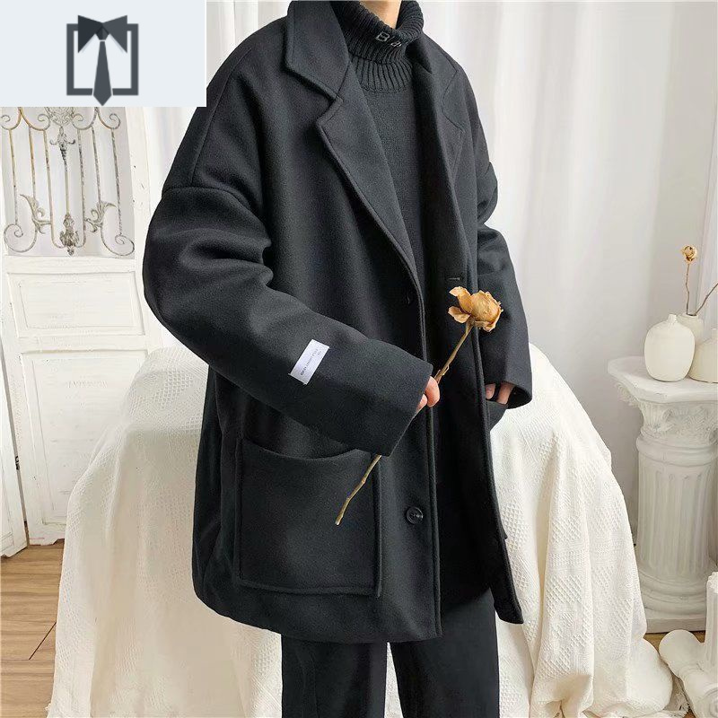 newlake毛呢大衣男韩版宽松休闲中长款大衣外套毛呢大衣男