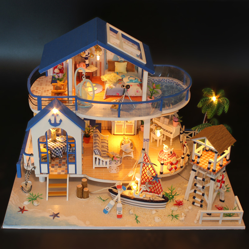 手工制作diy大型豪华别墅蓝海传说美人鱼部落拼装房子模型13849美人鱼