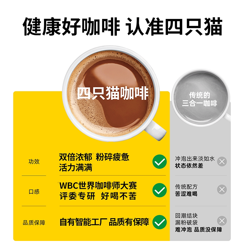 四只猫特浓咖啡30条*4 正品云南袋装速溶三合一咖啡浓醇官高清大图