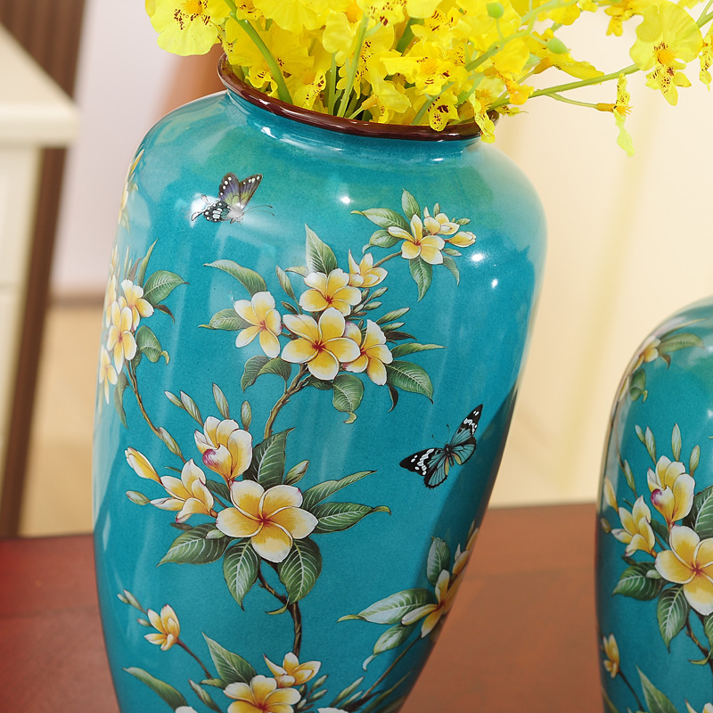 美式陶瓷花瓶家居饰品摆件花器中式复古客厅玄关花几花插乔迁送礼 三维工匠 (不含花)中号,浅绿鸡蛋花高清大图