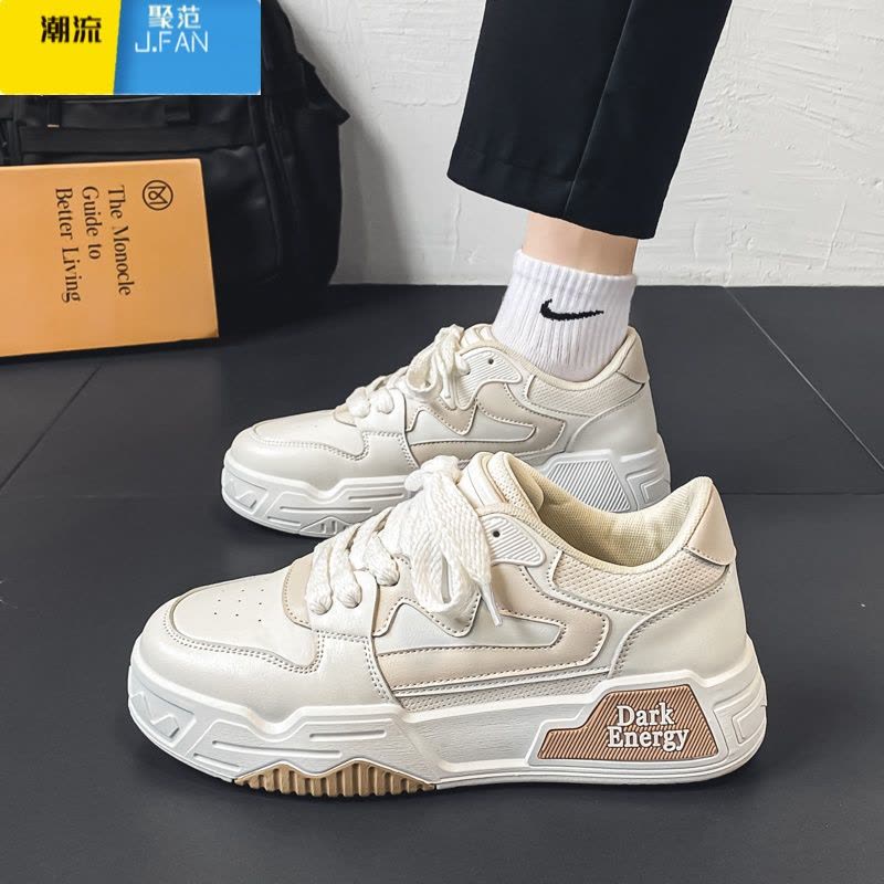 聚范男鞋2024新款夏季透气黑白熊猫板鞋男款休闲运动厚底防滑网面潮鞋图片