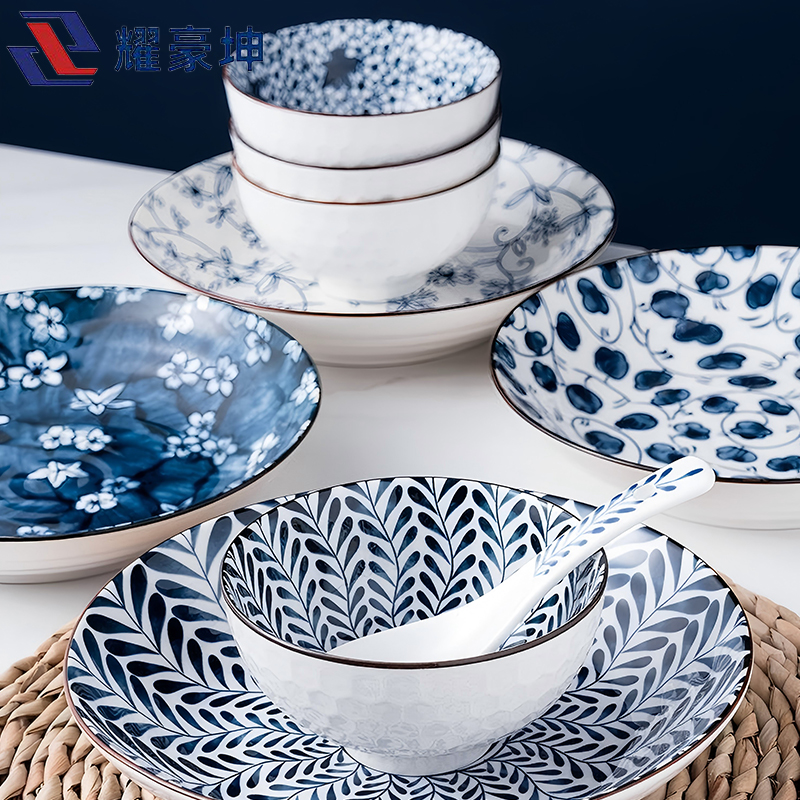 耀豪坤 陶瓷餐具套装4碗4勺2盘 10件套 YHLQ-10B/套高清大图