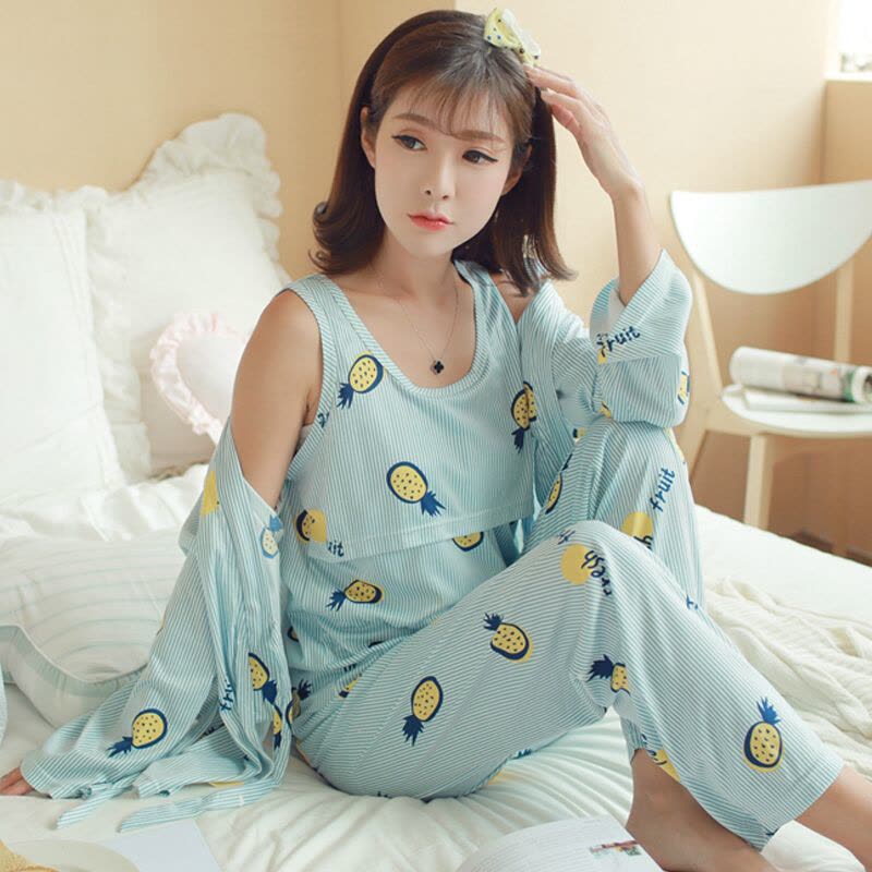 迪鲁奥（DILUAO)孕妇睡衣月子睡衣长袖月子服睡衣产妇喂奶套装产后月子服居家睡衣女长袖哺乳套406-34 浅蓝色图片