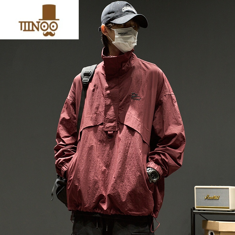 YANXU冲锋衣男潮牌美式复古半拉链抽绳工装卫衣痞帅机能夹克外套款高清大图