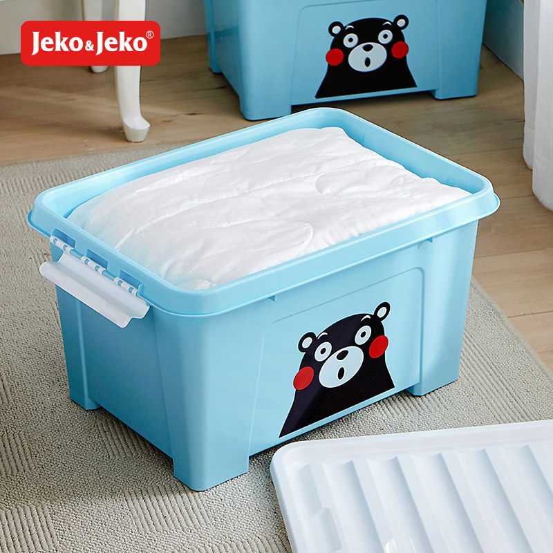JEKO&JEKO酷ma萌熊本熊卡通特大号50L塑料收纳整理箱玩具衣服储物箱带滑轮盒子SWB-5458