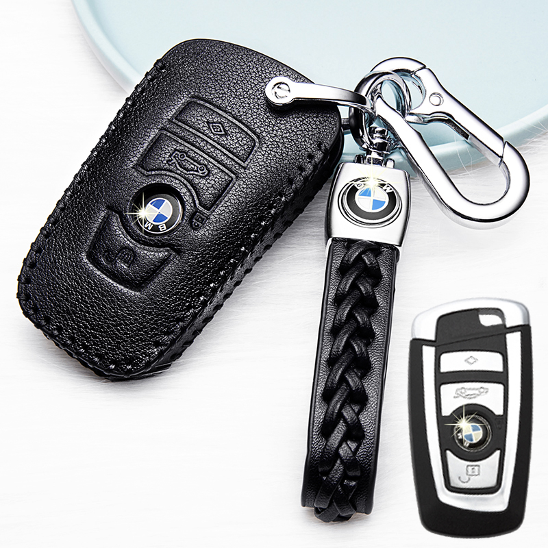 【补贴10%】适用于宝马X1钥匙套X2 X3 X4 X5 X6汽车真皮钥匙包锁匙扣保护套汽车钥匙包 宝马B款黑色+绳扣（智能四键）方形钥匙
