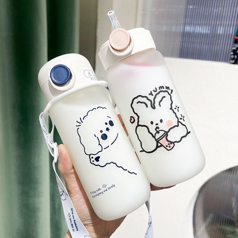 奶茶兔子350ml 单杯 水杯女带吸管玻璃杯韩版便携创意个性潮流简约可爱少女男学生杯子
