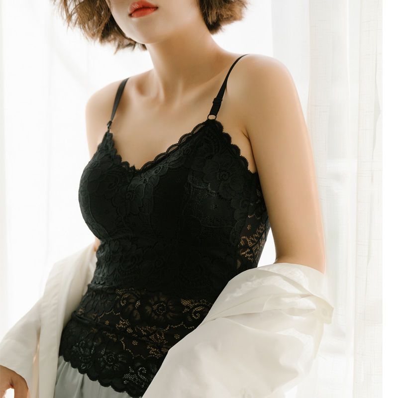 可调节蕾丝美背吊带背心内衣女上衣防走光带胸垫免穿文胸春夏新款 3070# 1件白色 M (70-110斤)