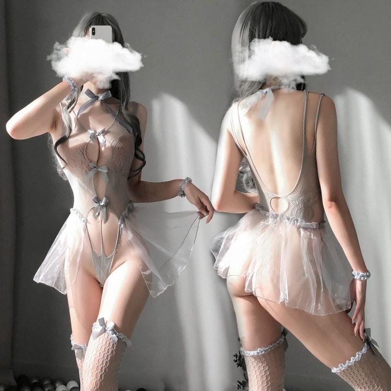 趣内衣性感制服芭蕾公主超仙高级灰蓬蓬睡裙透视连体衣网衣免脱 02款蓬蓬裙连体衣+颈饰+内裤 均码[80-150斤]
