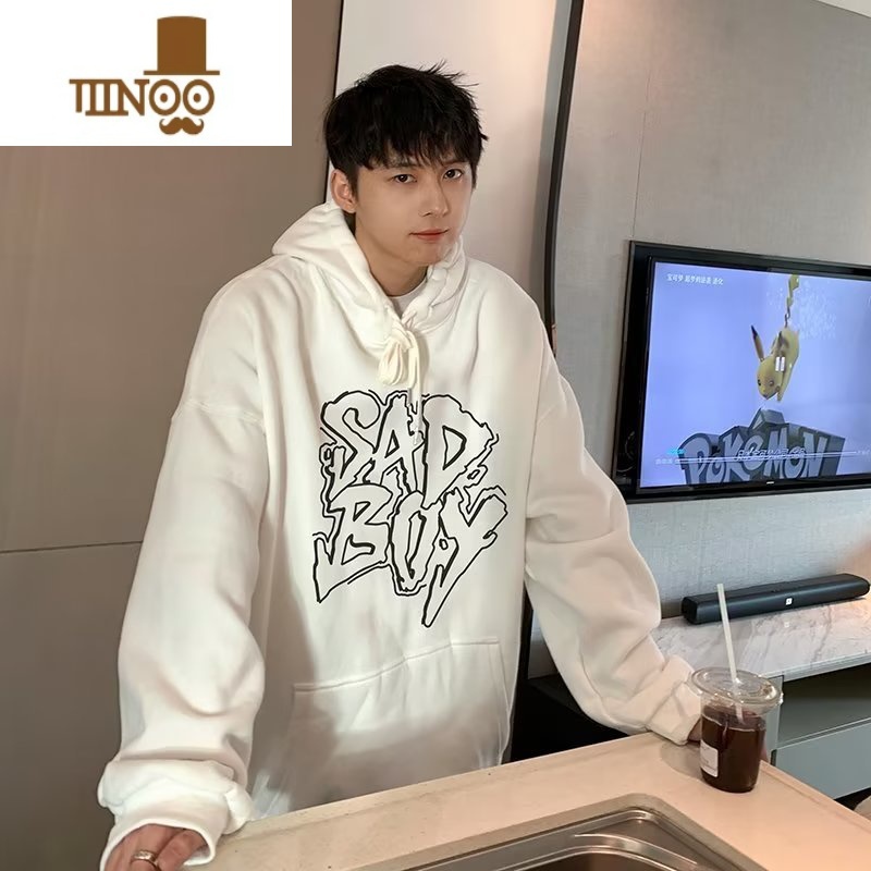 YANXU2023新款连帽卫衣男款潮牌宽松加绒外套港风chic百搭外套上N高清大图