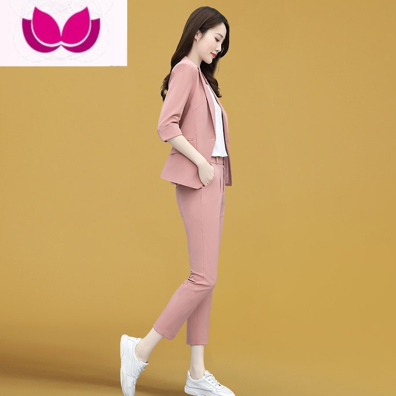 七斓高级感夏装套2023年新款女装时尚气质小个子西装裤装个级 XL/170 粉色