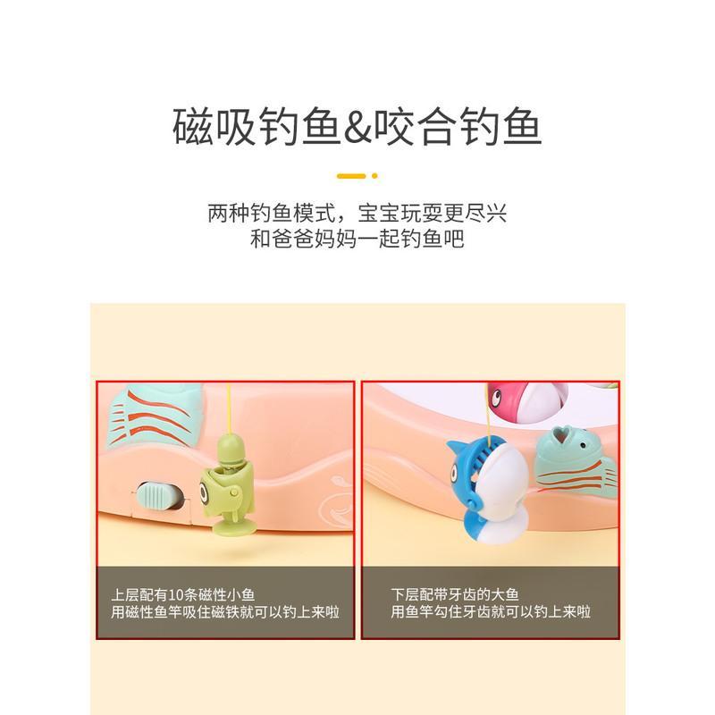 粉色[21鱼+4竿]+音乐旋转 钓鱼玩具儿童多功能益智早教3岁小孩磁性鱼1男孩2一至二宝宝4女生