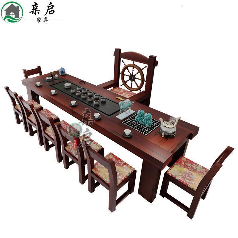 森美人老船桌椅组合原实木功夫茶台新中式泡喝茶几禅意家具阳台 1.8-2.0米组合一（六件套）整装
