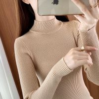 黑色打底衫女秋冬新款半高领毛衣内搭短款修身紧身中领针织衫上衣 M 卡其色