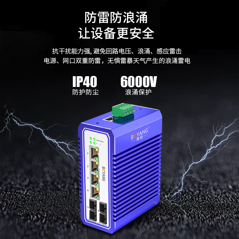 博扬 工业级POE交换机双纤SC 二光四电千兆收发器 宽温导轨式以太网交换机 含电源 BY-ISUQ2042