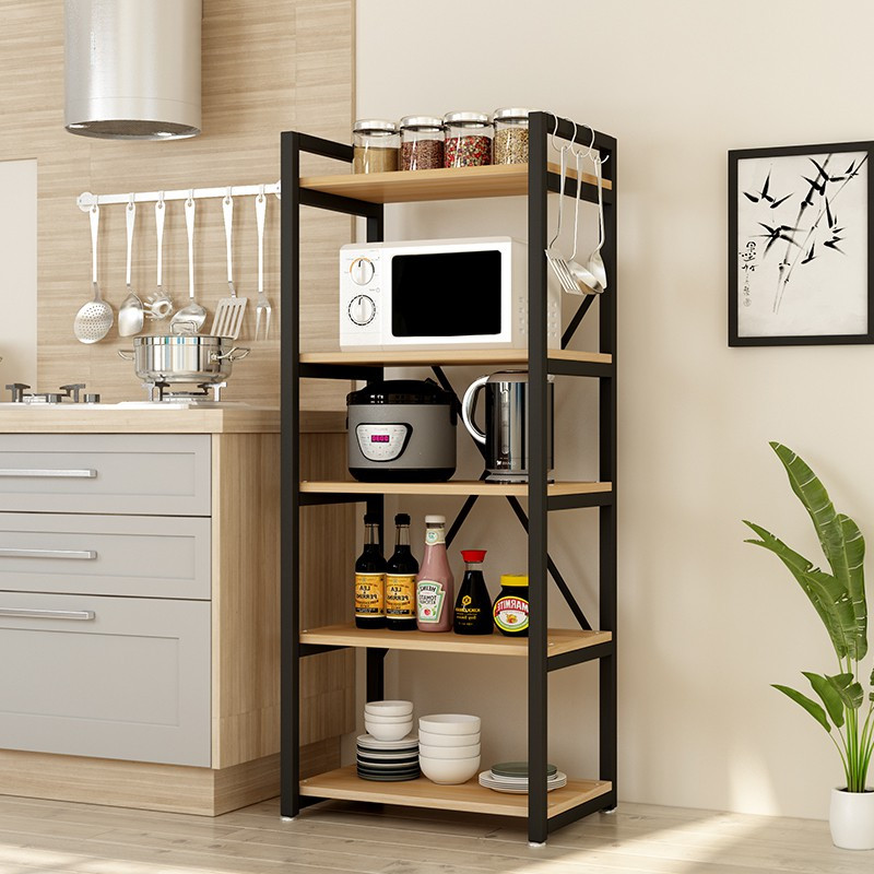 厨房置物架收纳架多功能家用免打孔微波炉烤箱落地多层架子储物架收纳
