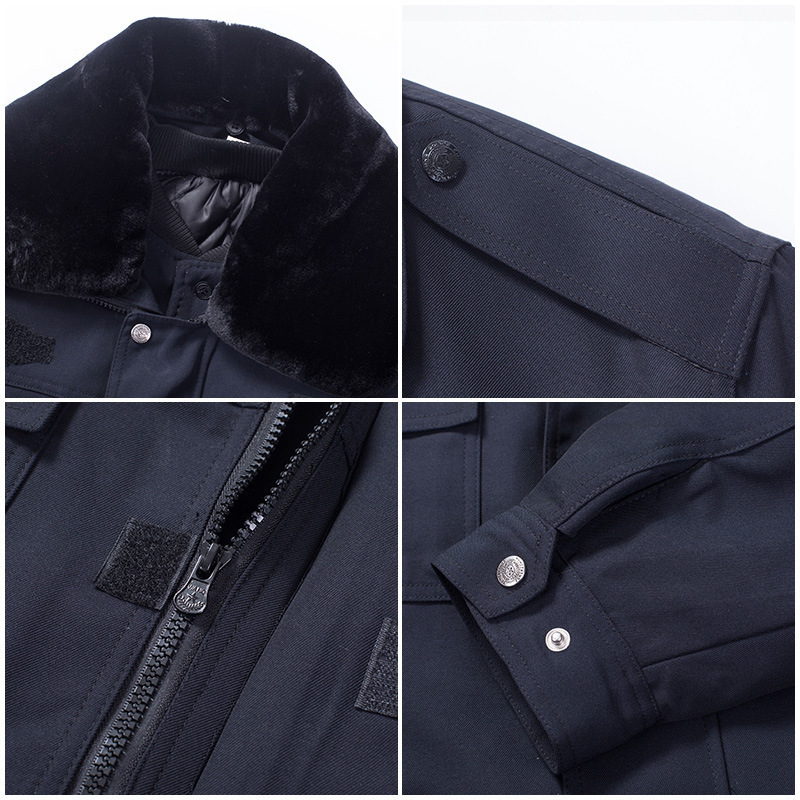 [苏宁自营]保安棉服大衣防护装反光冬季黑色加绒加厚加长多功能防寒劳保工作服
