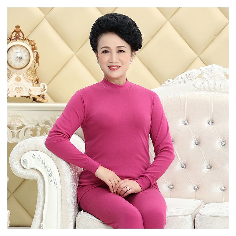 女士棉秋衣秋裤中老年全棉保暖内衣妈妈装中高领大码棉毛衫秋冬