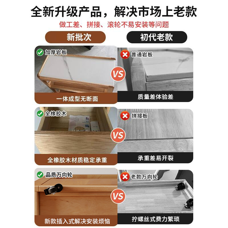 可移动茶几实木沙发边柜岩板侧边几带轮茶台小户型客厅1212