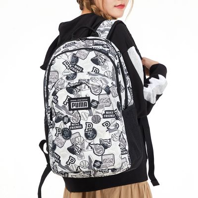 Puma/彪马男包女包新款大容量运动休闲双肩包电脑包学生书包075487-01 ZP 077301-12/白灰