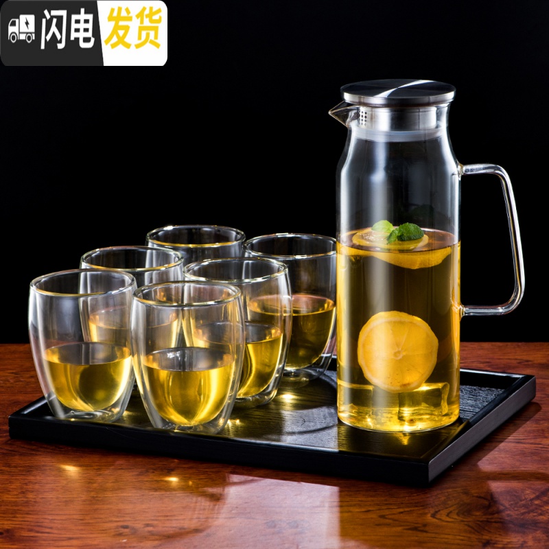 三维工匠水具套装家用玻璃杯子冷水壶可高温欧式客厅简约创意茶壶凉杯防爆 畅饮壶1400凉水壶高清大图