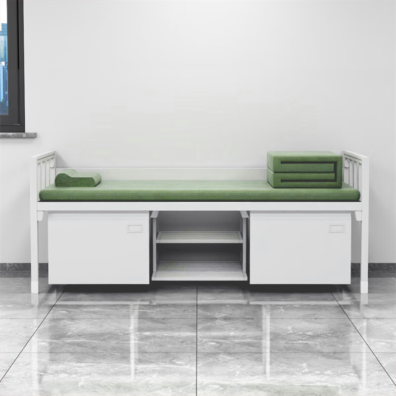 富路达钢制宿舍单层床铁架床加厚内务单人床带鞋柜1.2米宽单人床高清大图