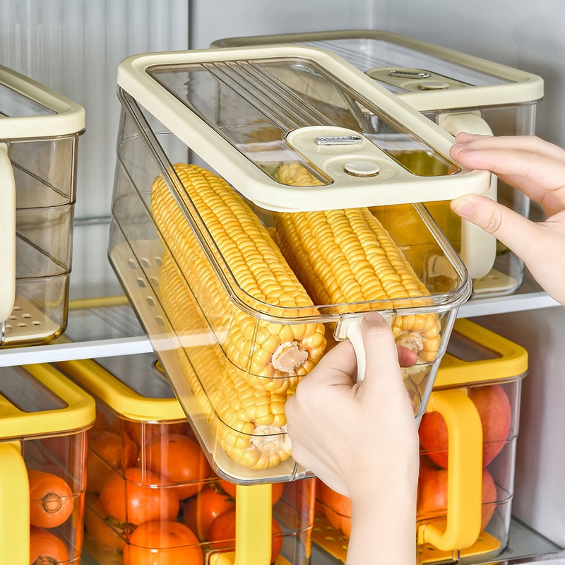 华普思食品级冰箱收纳盒计时密封保鲜盒大容量水果蔬菜冷藏盒带手柄沥水 小号约4L 颜色备注高清大图