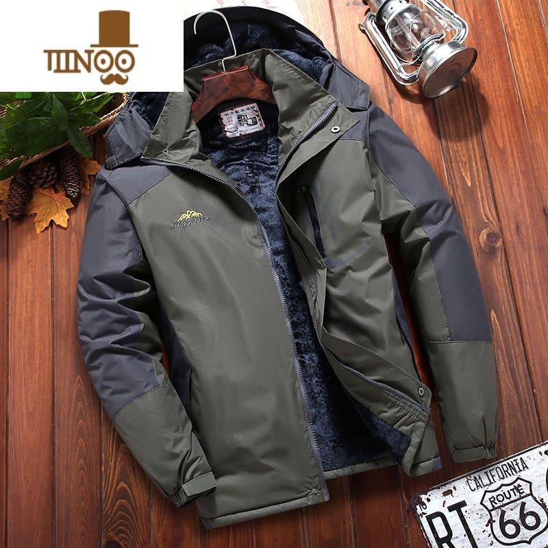 YANXU防水冲锋衣男加绒加厚冬季保暖棉服爸爸男装棉袄外套中老年棉衣男图片